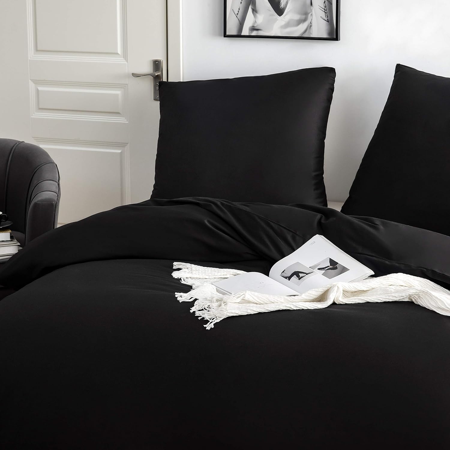 Cotton Bedding 155x220 cm Black 1 duvet cover with 1 pillowcase 80x80 cm 4