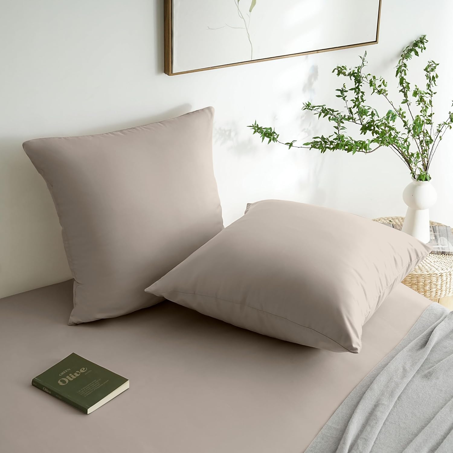 AYSW 2er-Pack Kissenbezüge 65x65cm Khaki Kissenbezug mit Reißverschluss aus Mikrofaser 3