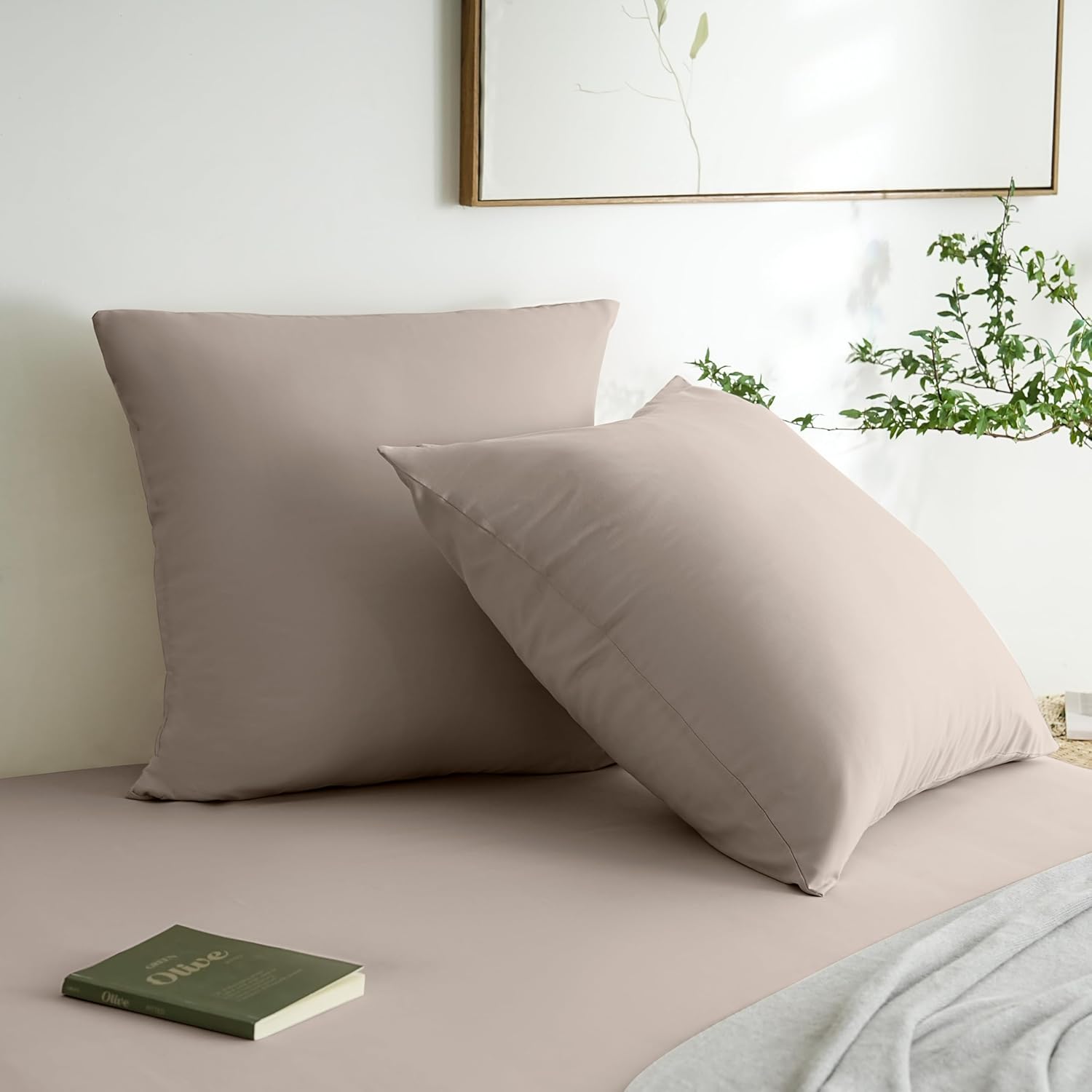 AYSW 2er-Pack Kissenbezüge 65x65cm Khaki Kissenbezug mit Reißverschluss aus Mikrofaser 2