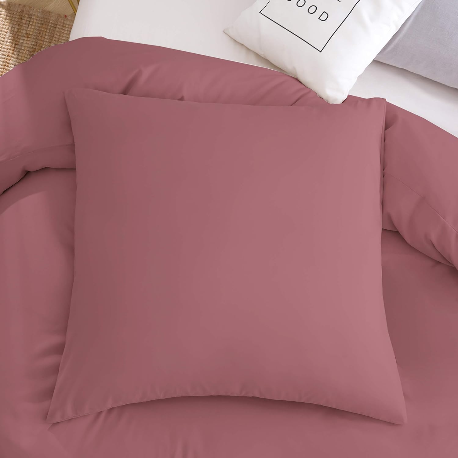 AYSW Housse de Couette 220x240cm+2 Taies d'oreillers 65x65cm Vieux Rose Parure de Lit Adulte 2 Personnes 100 Fils/cm² en Microfibre avec Fermeture Éclair 4
