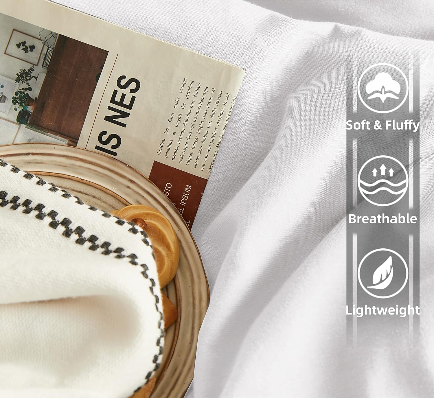 AYSW Housse de Couette 140x190/200cm+1 Taies d'oreillers 65x65cm Blanc Parure de Lit 1 Personnes 100 Fils/cm² en Microfibre avec Fermeture Éclair 5