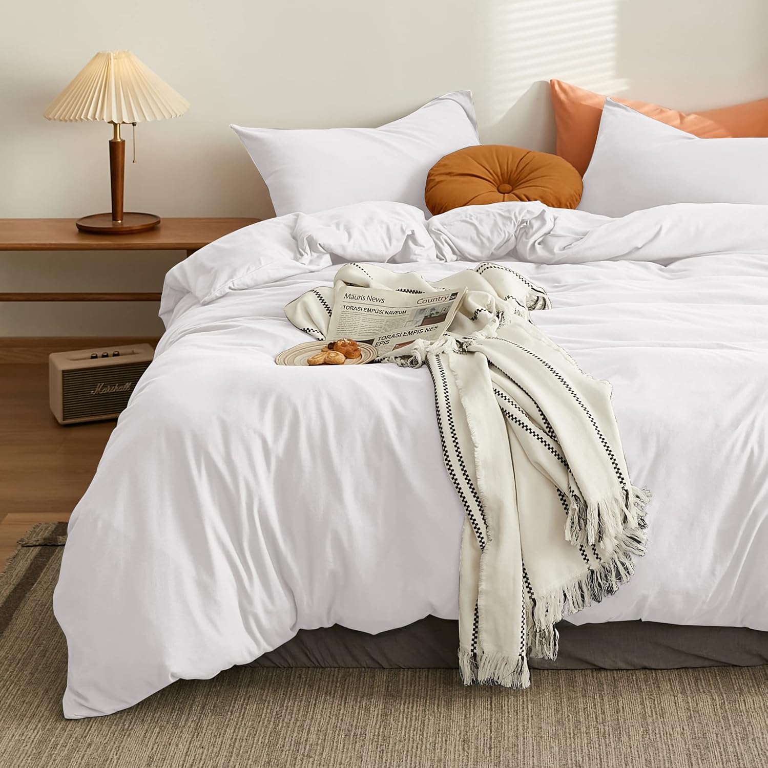 AYSW Housse de Couette 140x190/200cm+1 Taies d'oreillers 65x65cm Blanc Parure de Lit 1 Personnes 100 Fils/cm² en Microfibre avec Fermeture Éclair 2