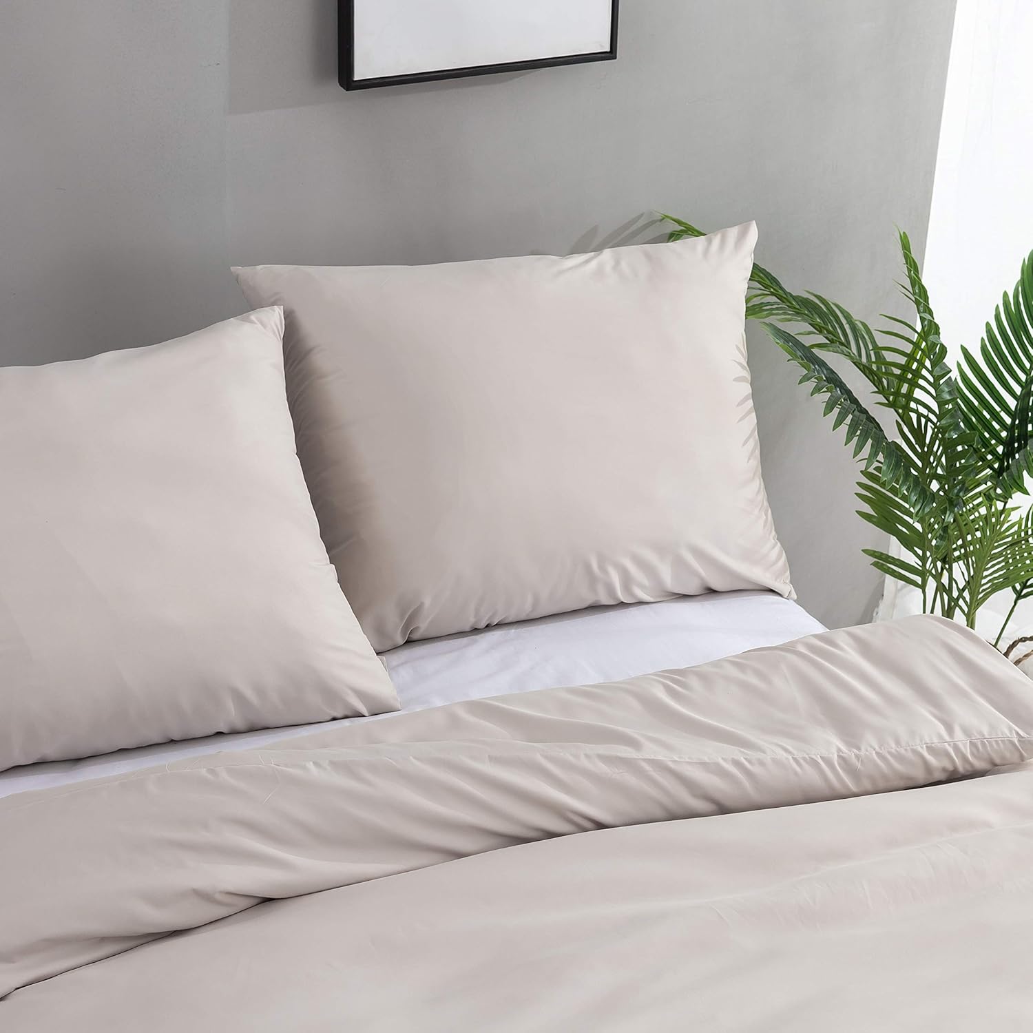 AYSW 120 Fils/cm² Duvet Cover 240x260 cm Beige with Pillowcases 65x65x2cm 2 Person Bedding Set with Zipper 6