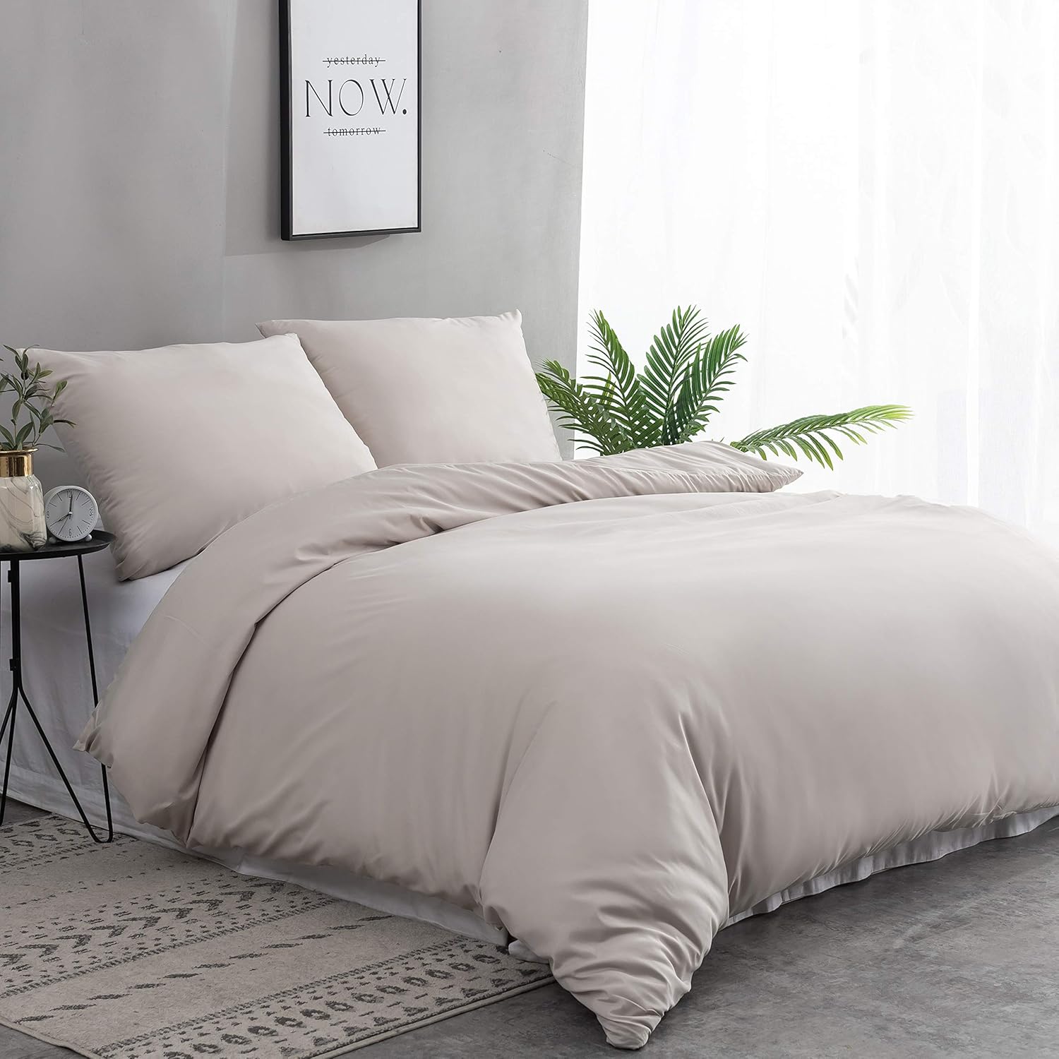 AYSW 120 Fils/cm² Duvet Cover 240x260 cm Beige with Pillowcases 65x65x2cm 2 Person Bedding Set with Zipper 2