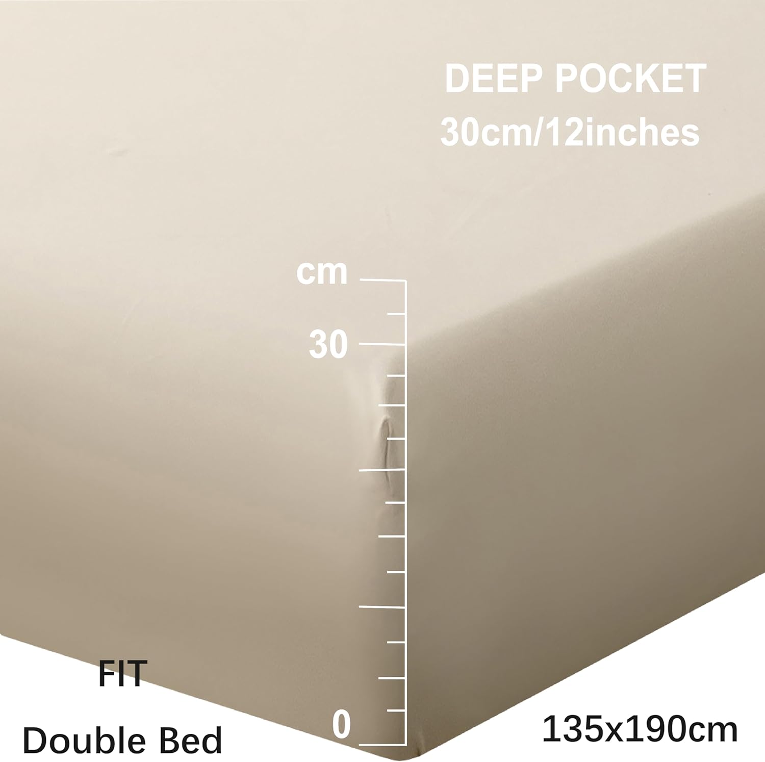 Drap-housse AYSW Taille Double Beige avec Poche Extra Profonde 30 cm Uniquement Drap de Lit Microfibre Grattée Drap de Lit pour Lit Double 135x190 Beige 2