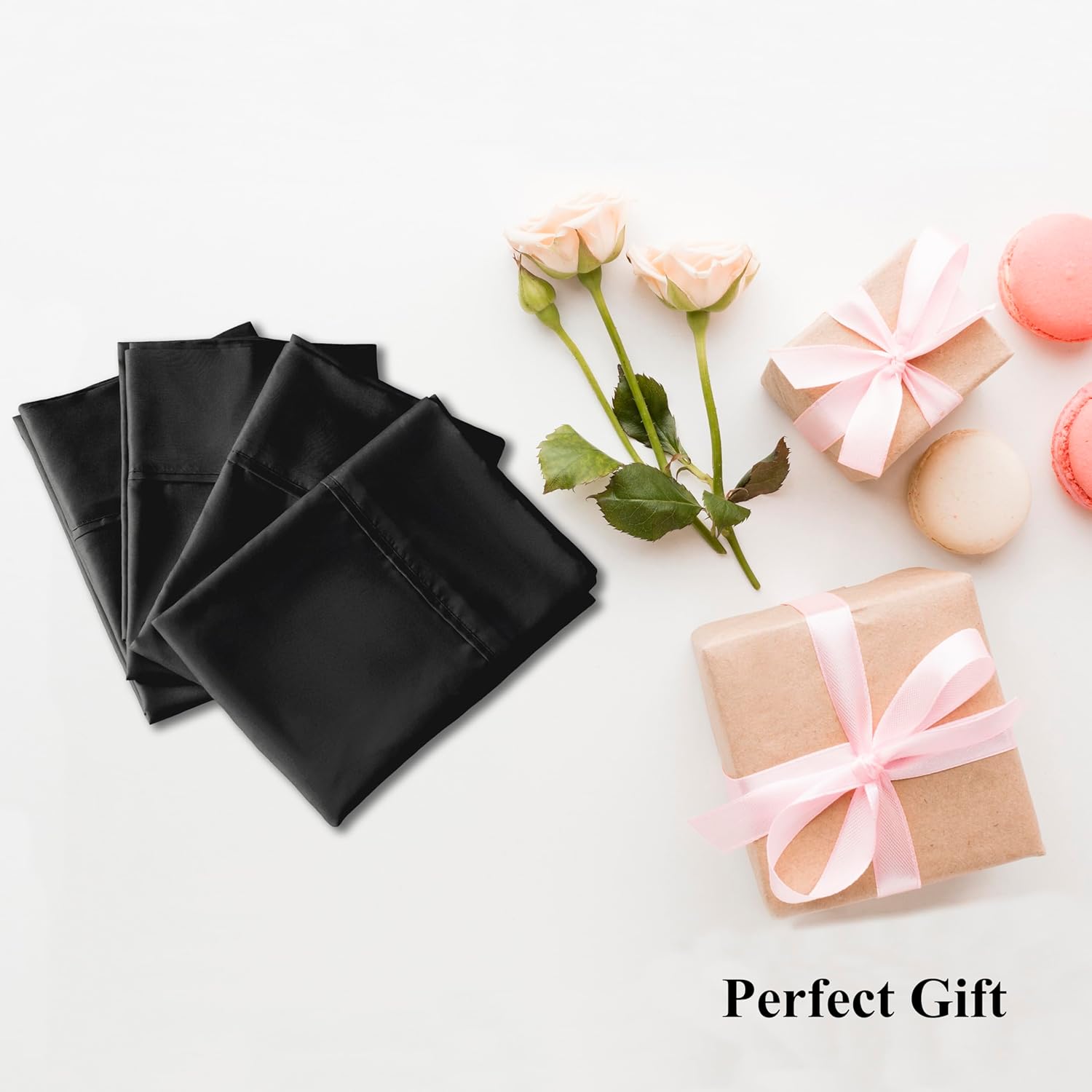 AYSW Pillowcases Queen Size Set of 4 Pieces Premium Soft and Cozy 1800 Double Brushed Microfiber with Envelope Closure Pillow Case Black 20x30 inch Wrinkle Fade Resistant Stable Holiday Decor 4