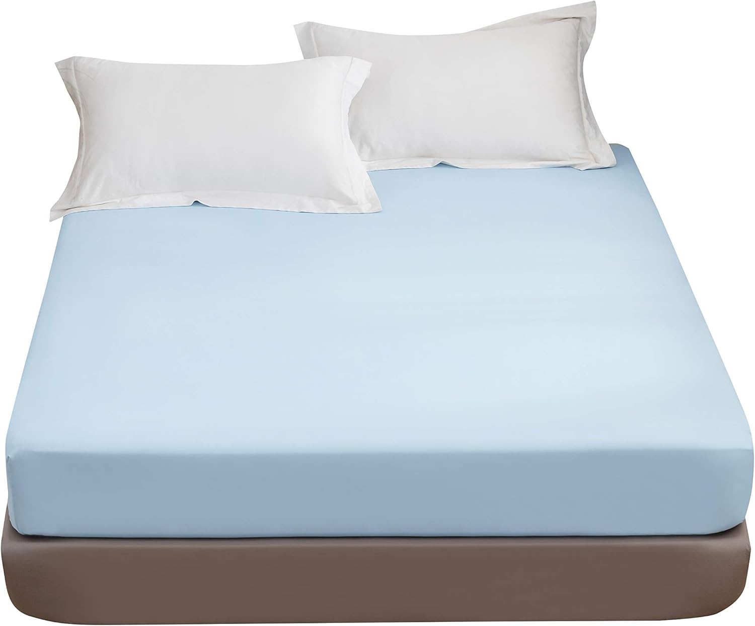 AYSW Drap Housse 140x190-200cm avec Bonnet 30cm Bleu Clair Drap Housse 100 GSM en Microfibre de Haute Qualité 100% Polyester Doux, Résistant, Anti Plis 5