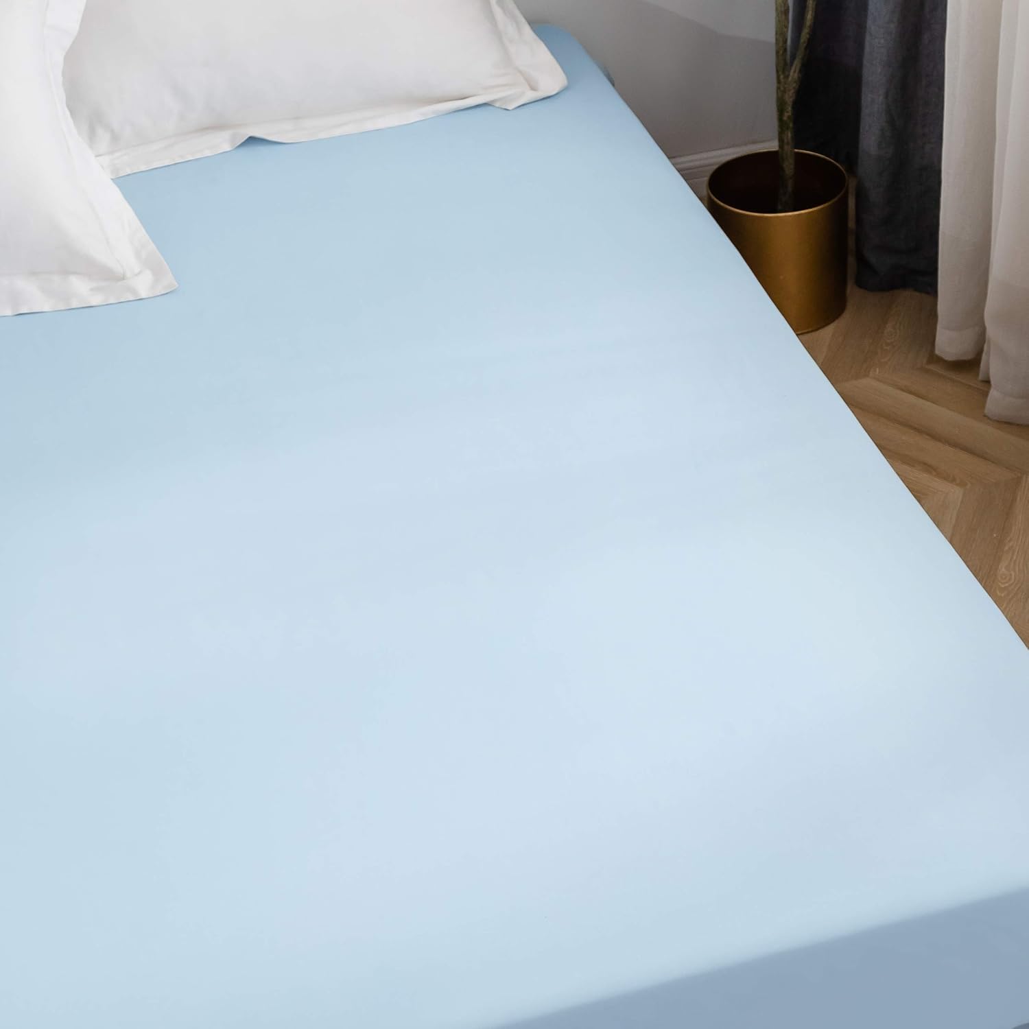 AYSW Drap Housse 140x190-200cm avec Bonnet 30cm Bleu Clair Drap Housse 100 GSM en Microfibre de Haute Qualité 100% Polyester Doux, Résistant, Anti Plis 3