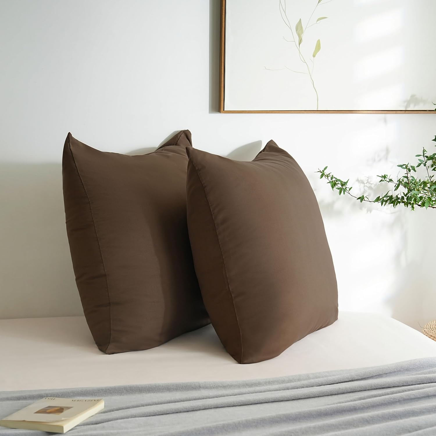 AYSW Set of 2- Pillowcases 65x65cm Coffee Pillowcase with A Zipper in Microfiber 3