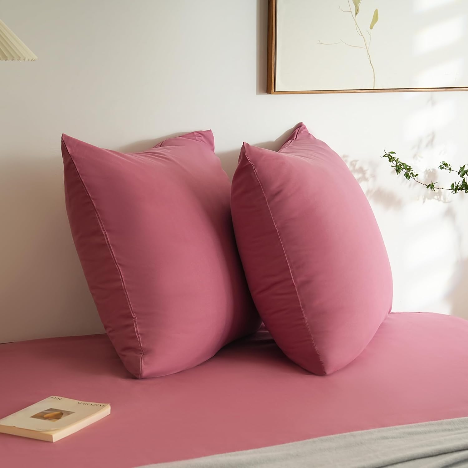AYSW Set of 2- Pillowcases 65x65cm Old Rose Pillowcase with a Zipper in Microfiber 3