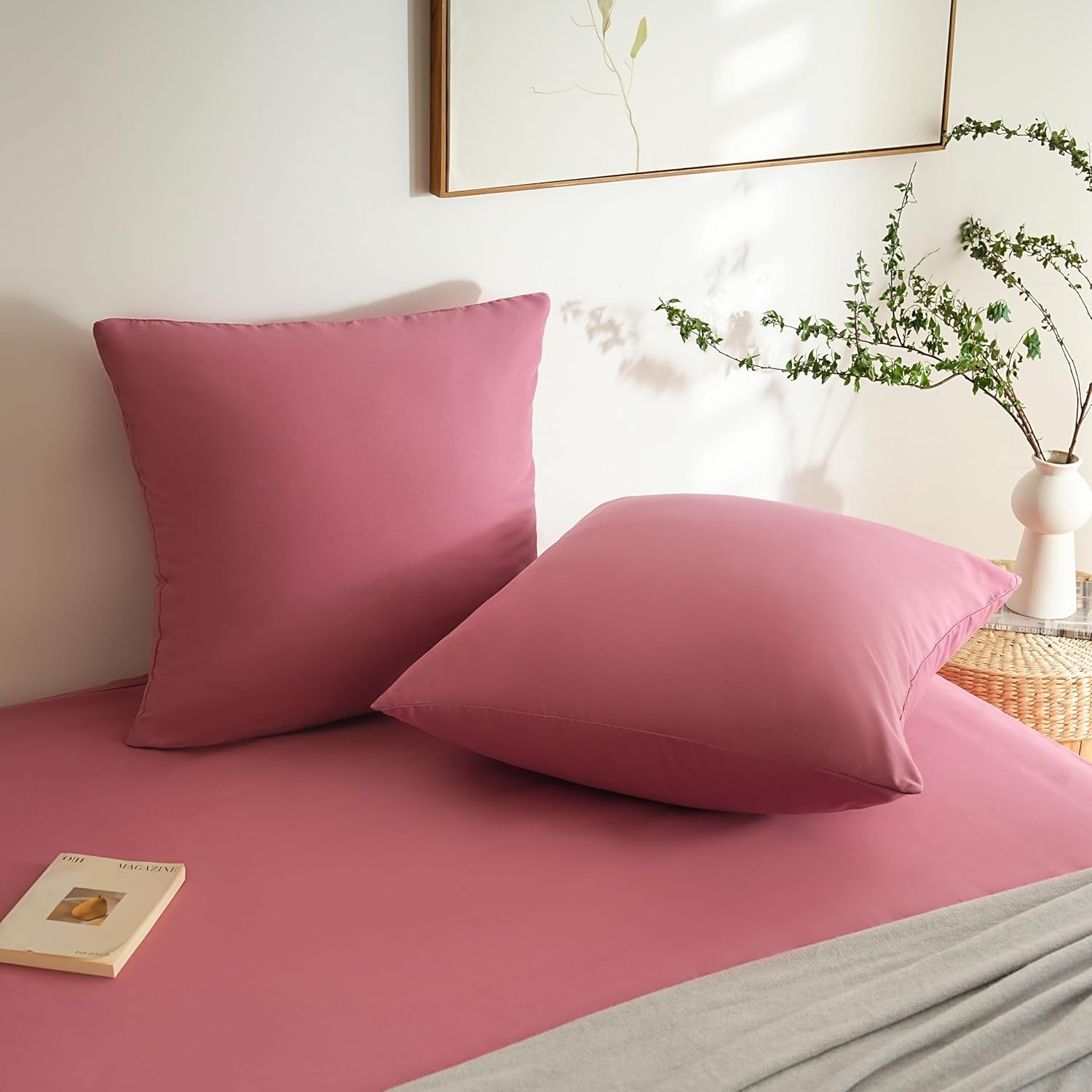 AYSW Set of 2- Pillowcases 65x65cm Old Rose Pillowcase with a Zipper in Microfiber 2