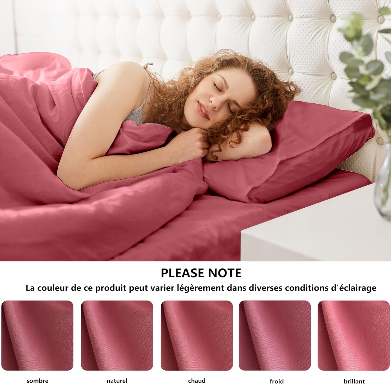 AYSW Set of 2- Pillowcases 65x65cm Old Rose Pillowcase with a Zipper in Microfiber 7