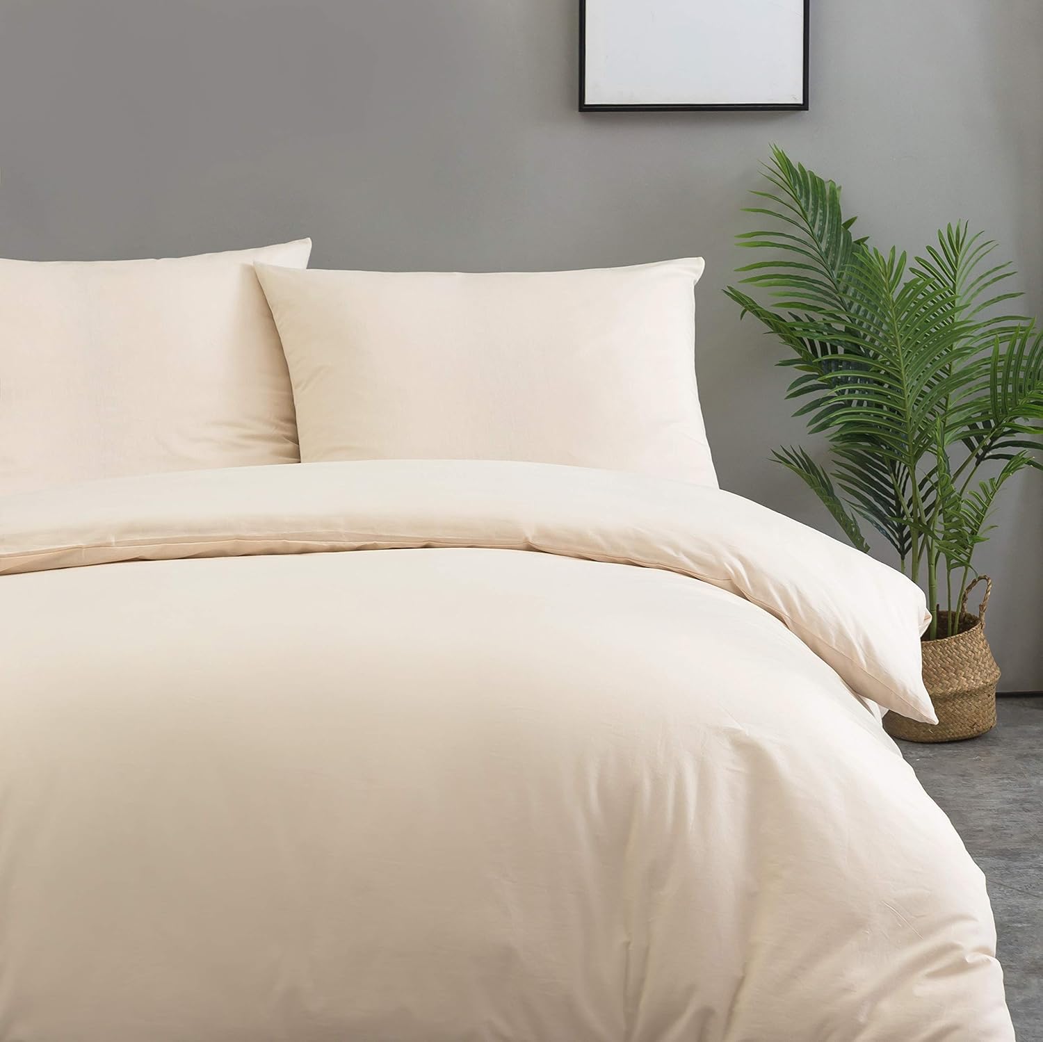 Cotton bedding with zipper 220x240 cm Beige 3-piece set 1 duvet cover with 2 pillowcase 80x80 cm 2