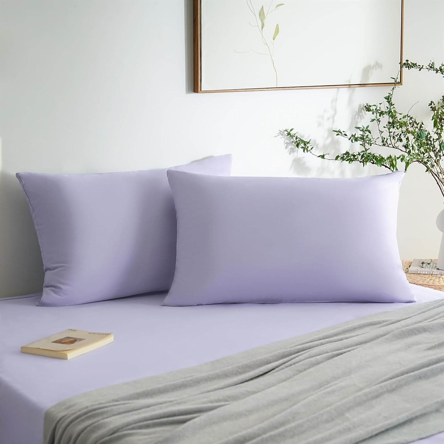 AYSW Set of 2- Pillowcases 50x70cm Light Purple Pillowcase with A Zipper in Microfiber 2