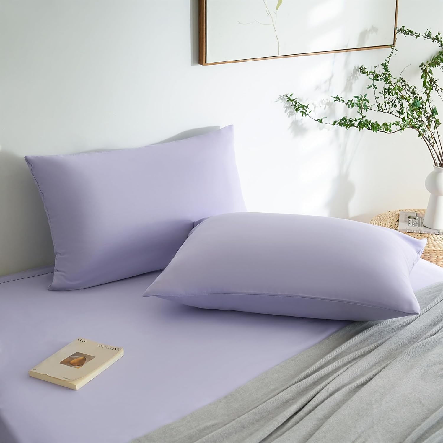 AYSW Set of 2- Pillowcases 50x70cm Light Purple Pillowcase with A Zipper in Microfiber 3