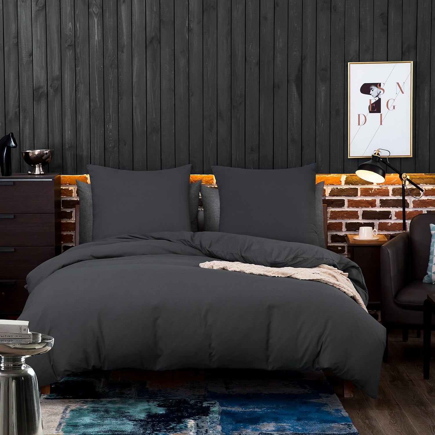 Bed linen brushed Microfiber 1 duvet cover 200x200cm + 2 pillowcase 80x80cm with zipper Grey 2