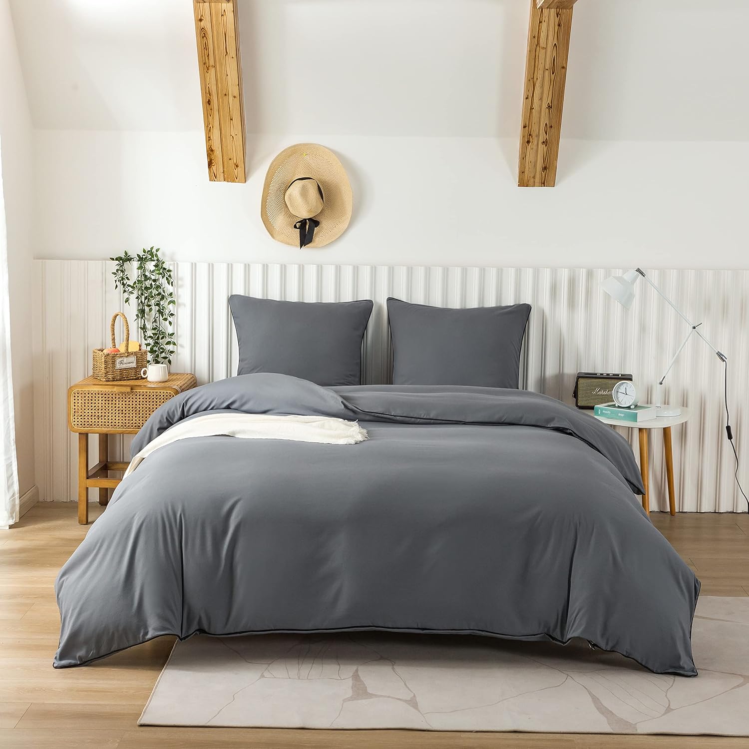 AYSW 4-Piece Bedding Set Duvet Cover 220x240cm + Fitted Sheet 160x200cm with 2 pillowcases 65x65cm Grey for 2 Persons 120 Threads/cm² in Microfiber 2