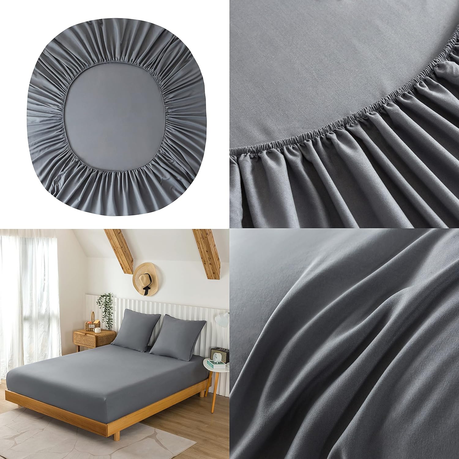 AYSW 4-Piece Bedding Set Duvet Cover 220x240cm + Fitted Sheet 160x200cm with 2 pillowcases 65x65cm Grey for 2 Persons 120 Threads/cm² in Microfiber 6