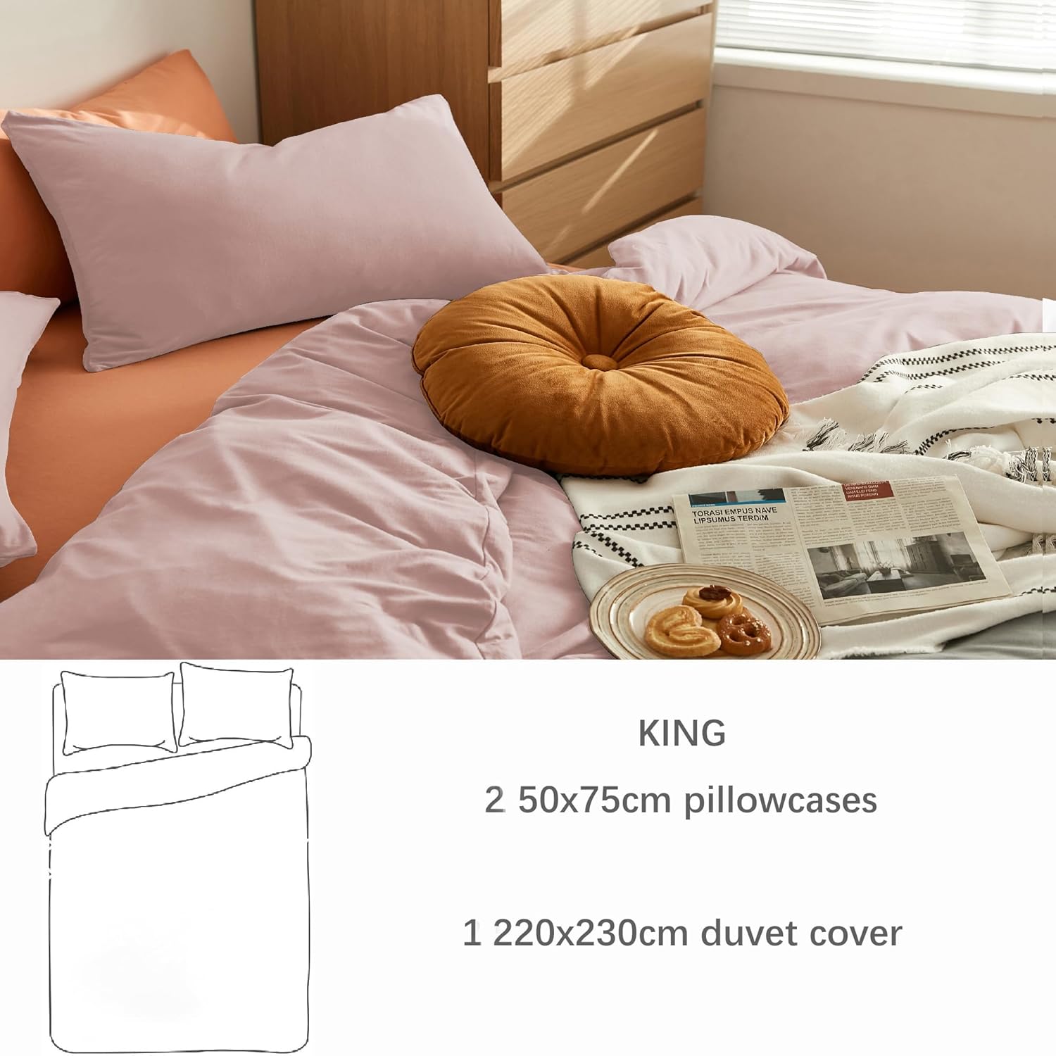 AYSW Bedding King Duvet Cover Set 3 PCS Plain Brushed Microfiber Gift Bedding 1 Duvet Cover with 2 Zippers and 2 Pillowcases Pink 6