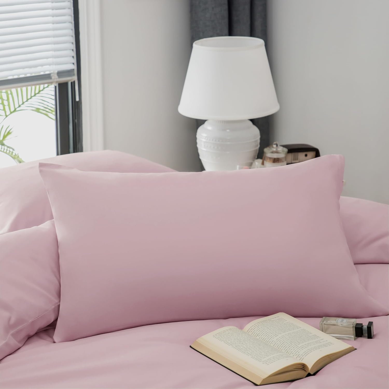 AYSW Bedding King Duvet Cover Set 3 PCS Plain Brushed Microfiber Gift Bedding 1 Duvet Cover with 2 Zippers and 2 Pillowcases Pink 7