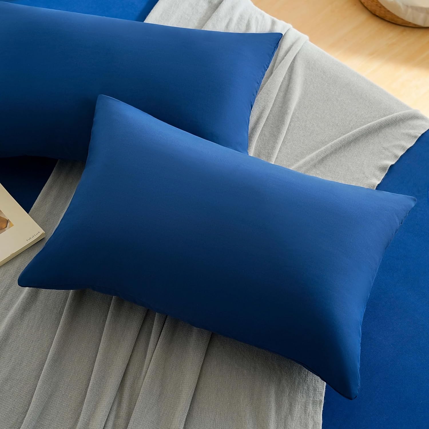 AYSW Set of 2- Dark Blue Pillowcases 50x70cm Pillowcase with a Zipper in Microfiber 3