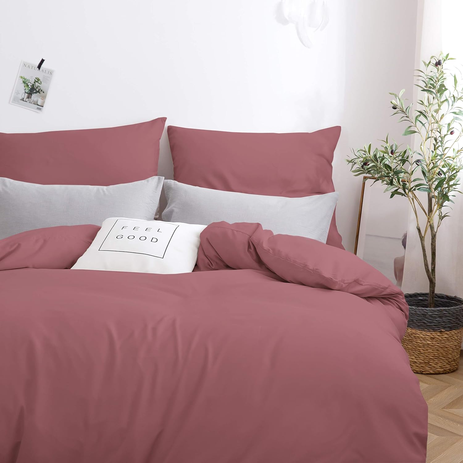 AYSW Bettbezug 220x240cm+2 Kissenbezüge 65x65cm Altrosa Bettwäscheset für Erwachsene 2 Personen 100 Fäden/cm² aus Mikrofaser mit Reißverschluss 2