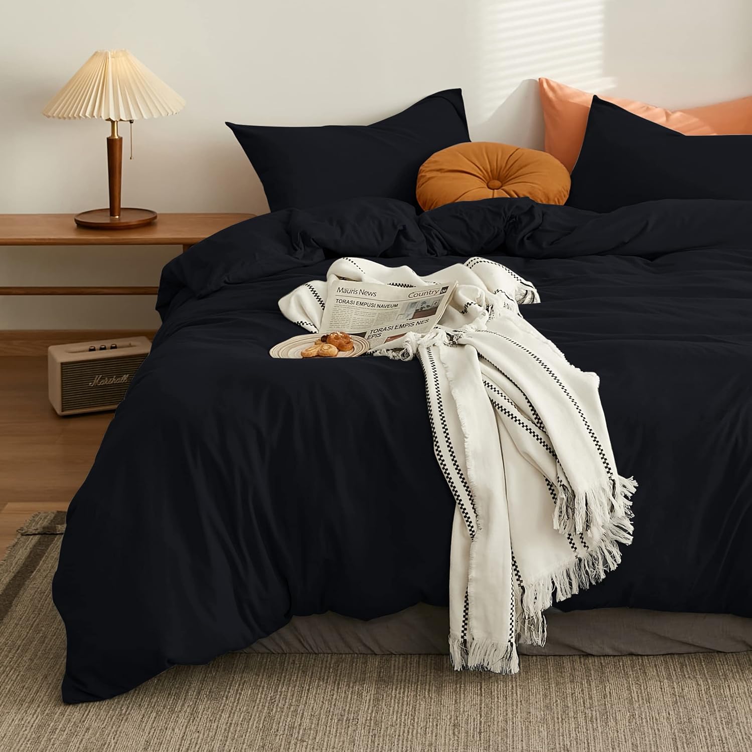 AYSW Duvet Cover 240x260cm+2 Pillowcases 65x65cm Black Adult Bedding Set 2 Person 100 Threads/cm² in Microfiber with Zipper 2