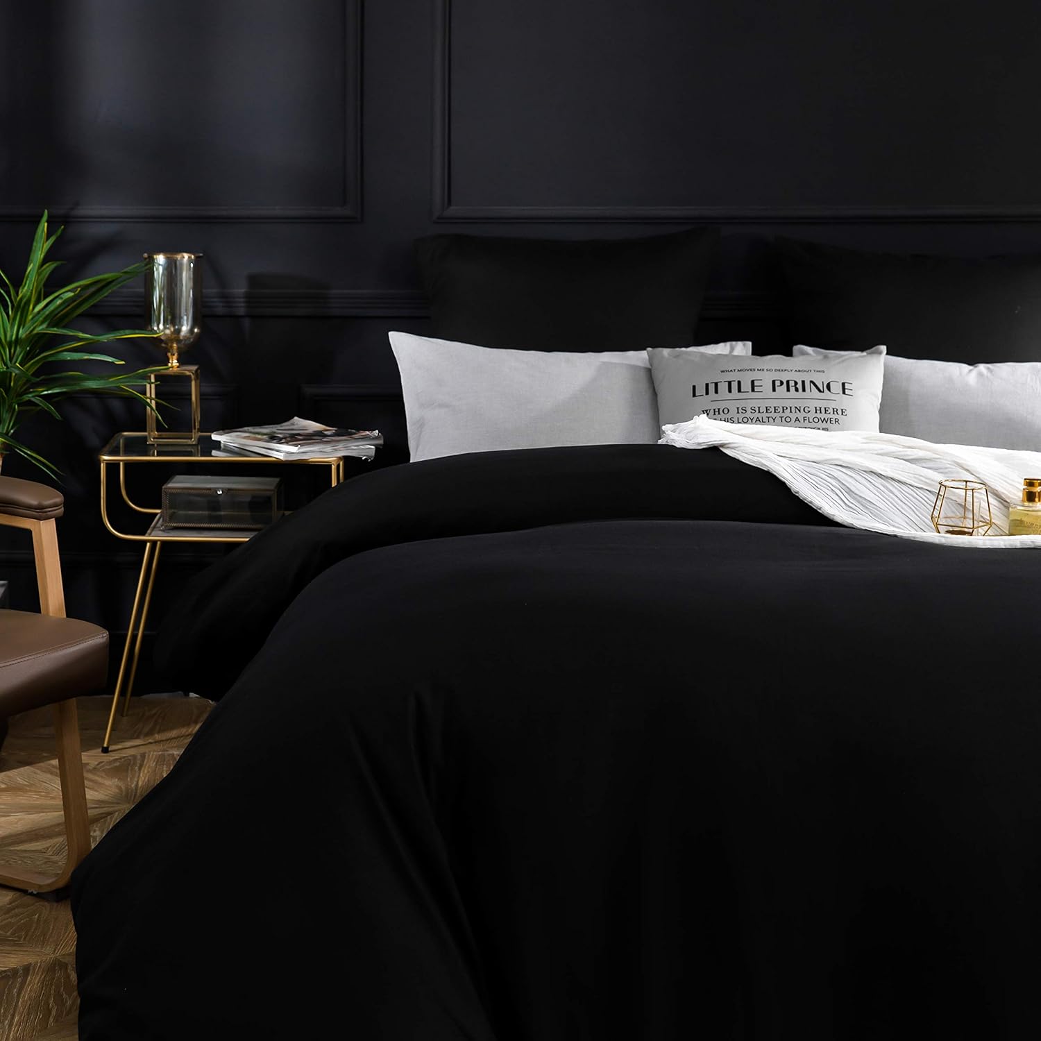 Bed linen brushed Microfiber 1 duvet cover 200x200cm + 2 pillowcase 80x80cm with zipper Black 2