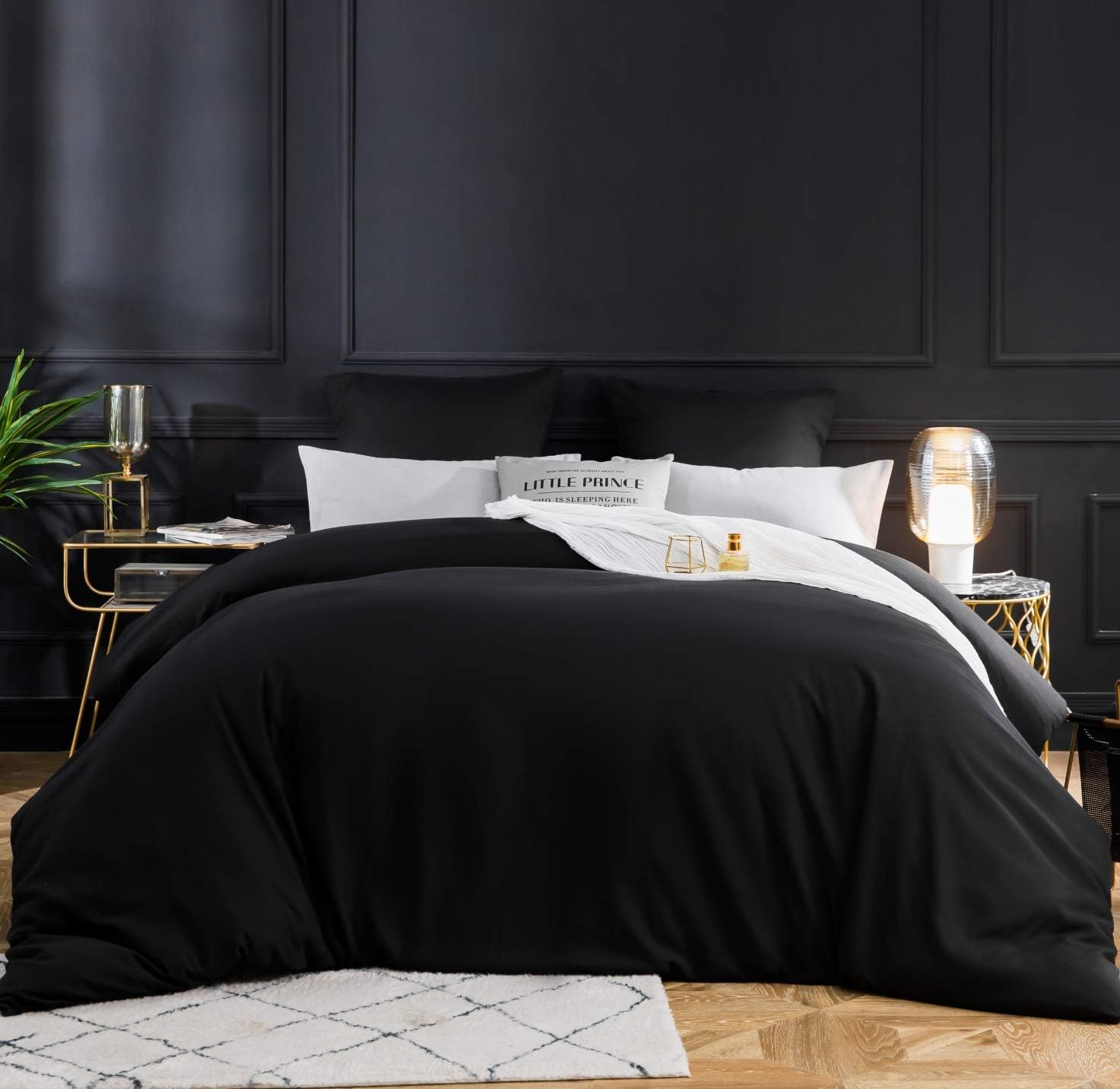 Bed linen brushed Microfiber 1 duvet cover 200x200cm + 2 pillowcase 80x80cm with zipper Black 3