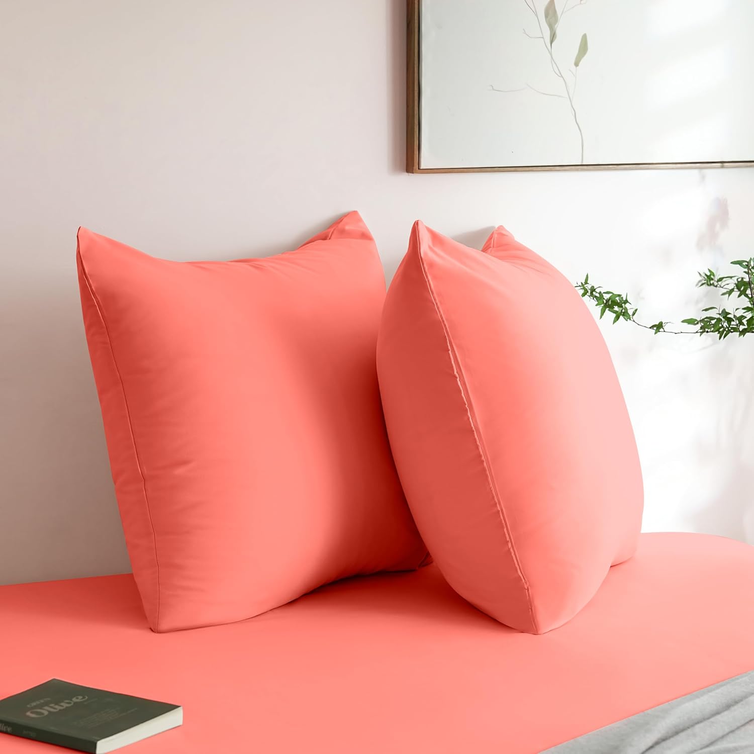 AYSW Lot de 2- Taies d'oreiller 65x65cm Corail Housse d'oreiller avec Une Fermeture Eclair en Microfibre 2