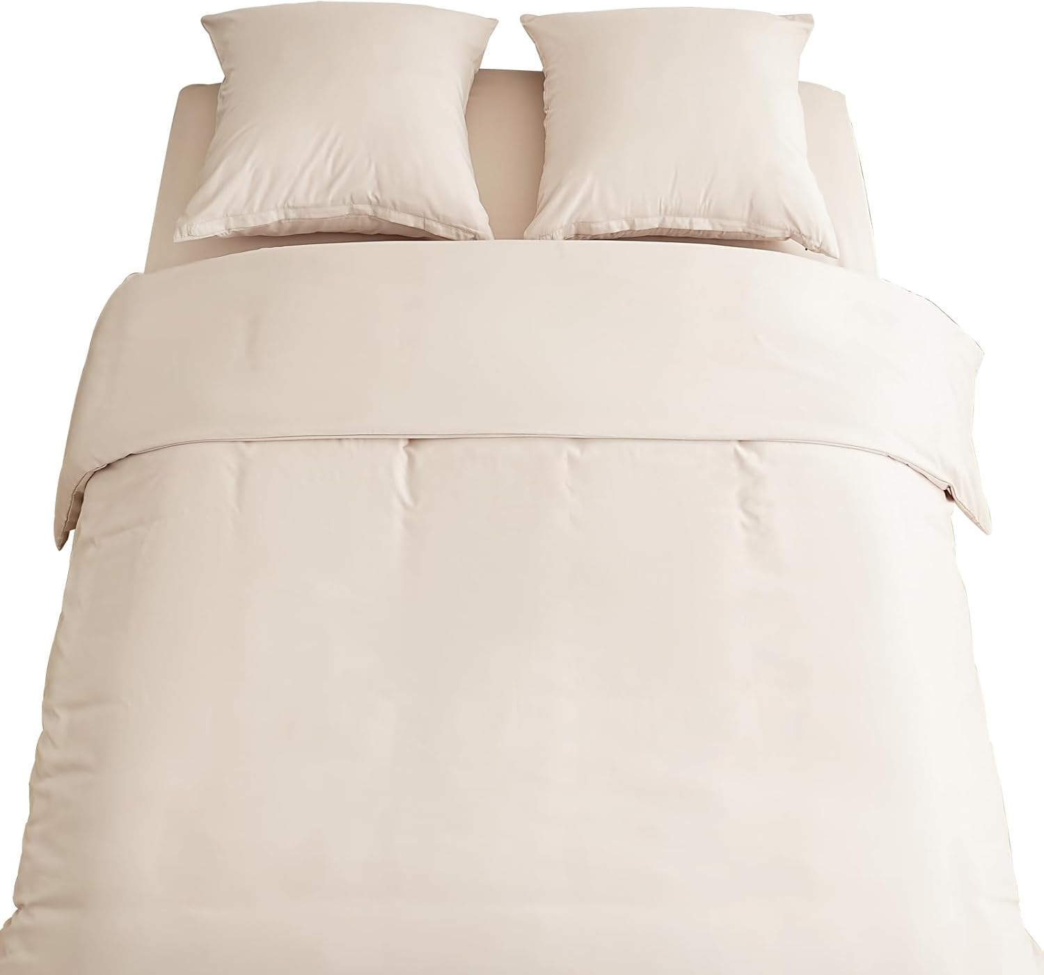 AYSW 4-Piece Bedding Set Duvet Cover 200x200cm + Fitted Sheet 160x200cm with 2 pillowcases 65x65cm Beige for 2 Persons 120 Threads/cm² in Microfiber 9