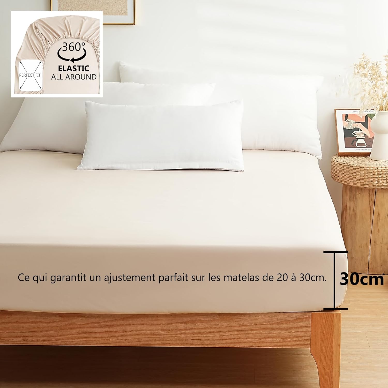 AYSW 4-Piece Bedding Set Duvet Cover 200x200cm + Fitted Sheet 160x200cm with 2 pillowcases 65x65cm Beige for 2 Persons 120 Threads/cm² in Microfiber 6