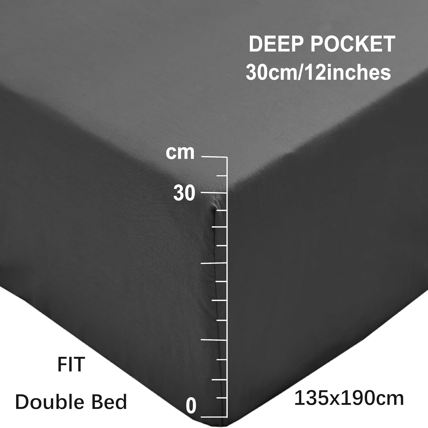 AYSW Double Size Fitted Sheet Gray with Extra Deep 30 cm Pocket Bed Sheet Only Bedsheet Brushed Microfiber Bottom Sheet for Double Bed 135x190 Grey 2