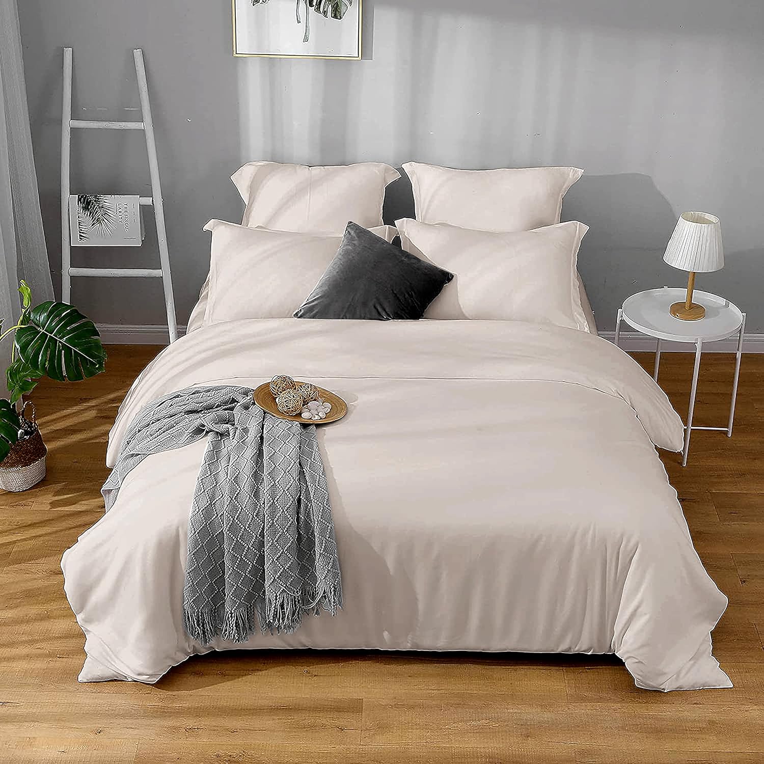 AYSW 300 TC Duvet Cover Sets 100% Cotton 240x260cm with 2 Pillowcases 65x65cm Beige 2 Person Bedding Set with Zipper 8