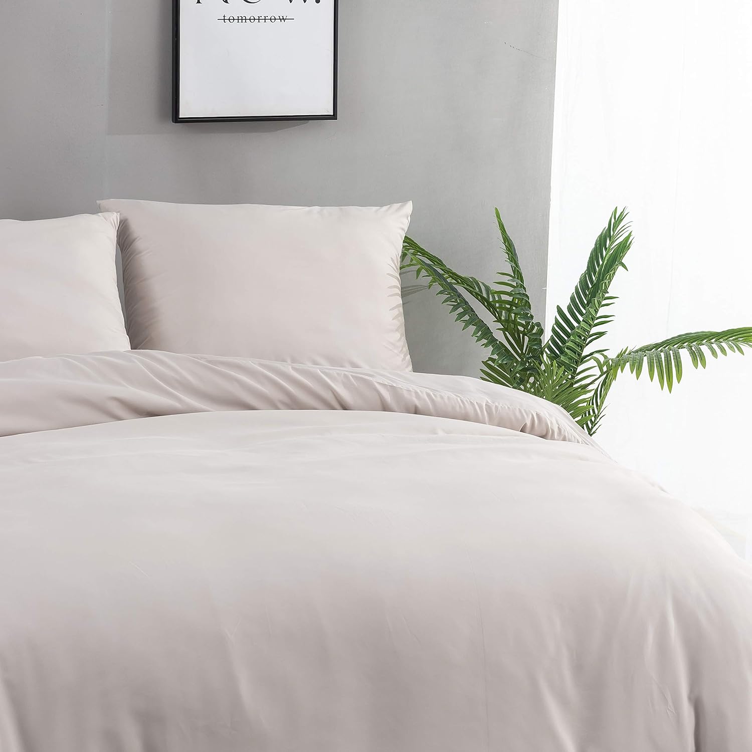 AYSW 120 Fils/cm² Duvet Cover 200x200 cm Beige with Pillowcases 65x65x2cm 2 Person Bedding Set with Zipper 5