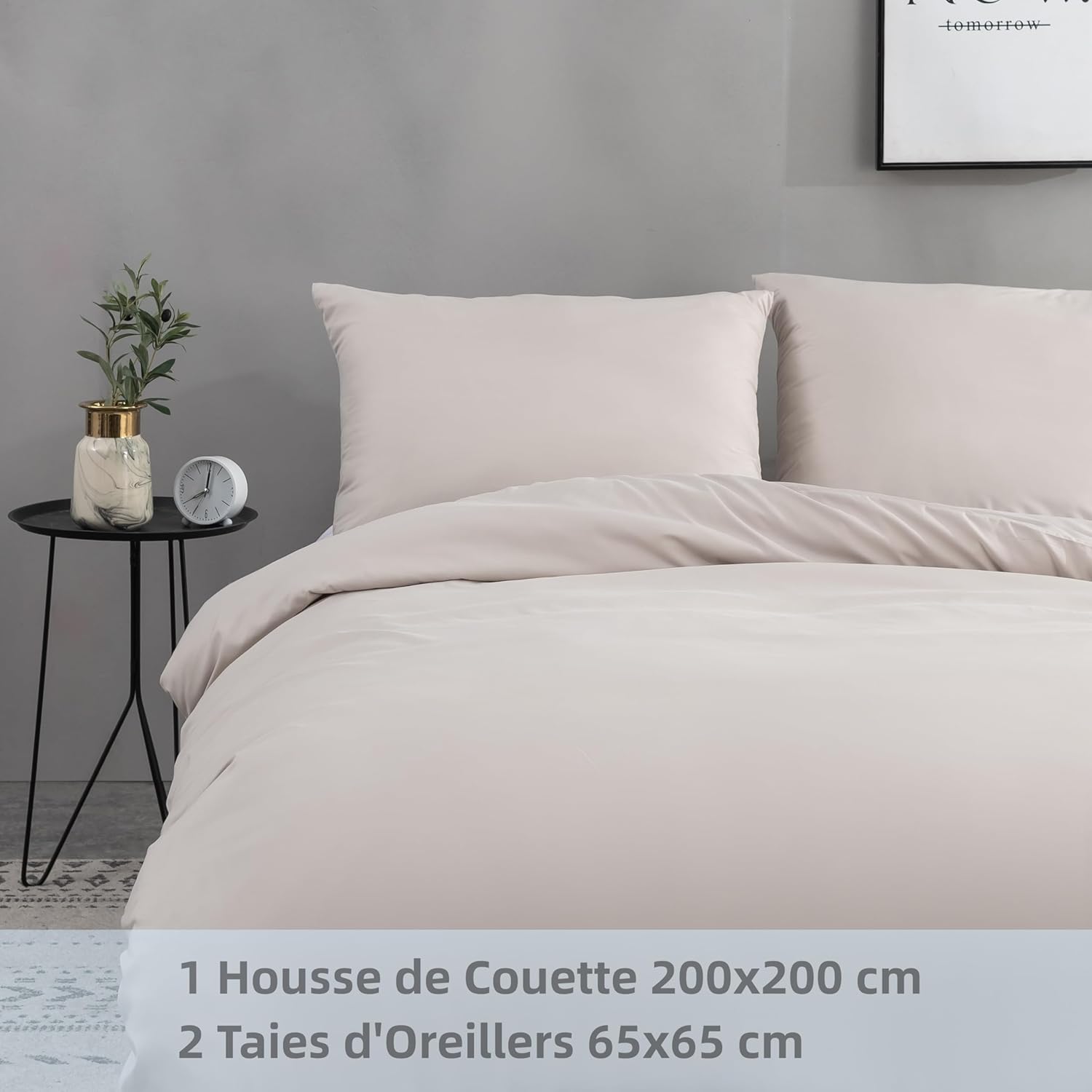 AYSW 120 Fils/cm² Duvet Cover 200x200 cm Beige with Pillowcases 65x65x2cm 2 Person Bedding Set with Zipper 9