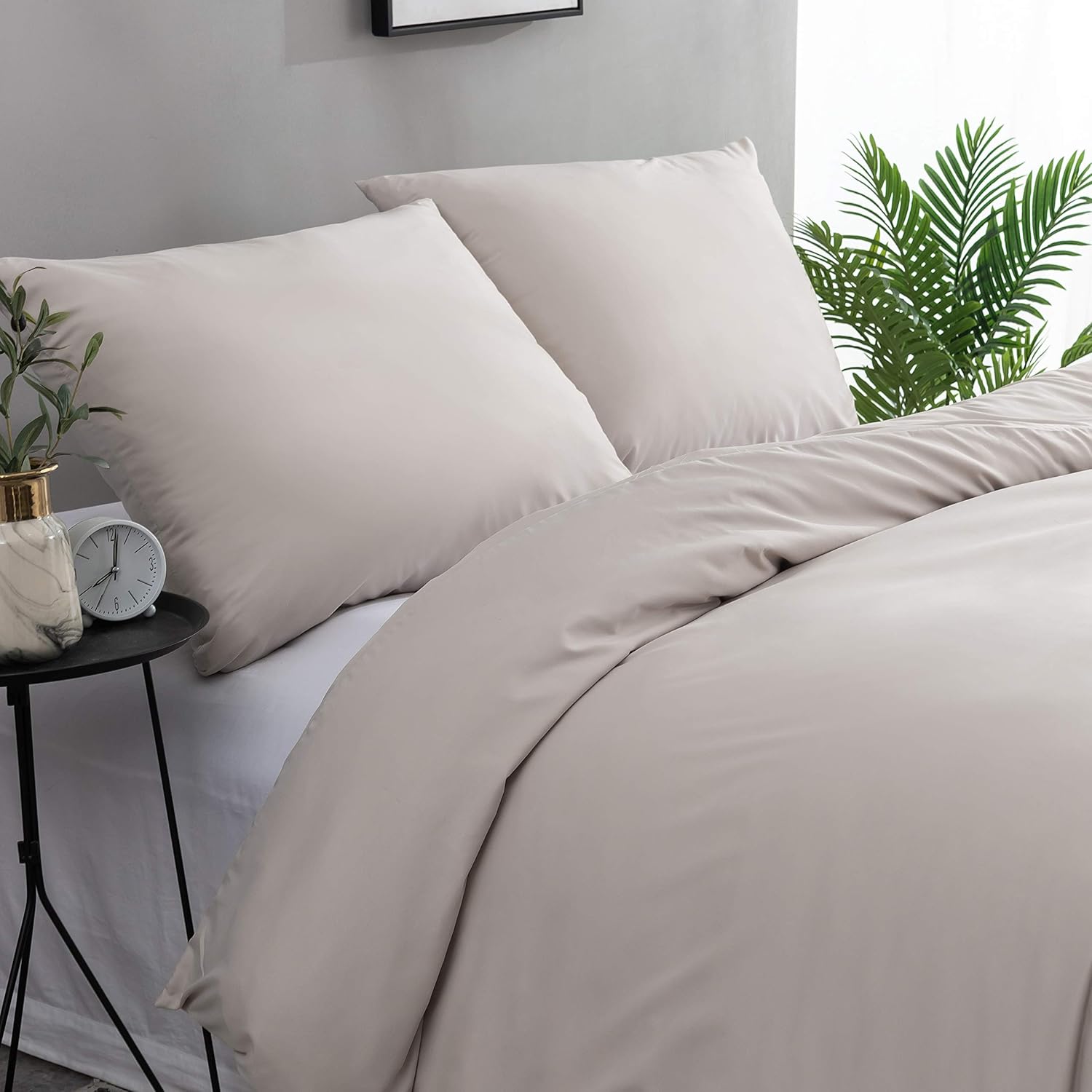 AYSW 120 Fils/cm² Duvet Cover 200x200 cm Beige with Pillowcases 65x65x2cm 2 Person Bedding Set with Zipper 4