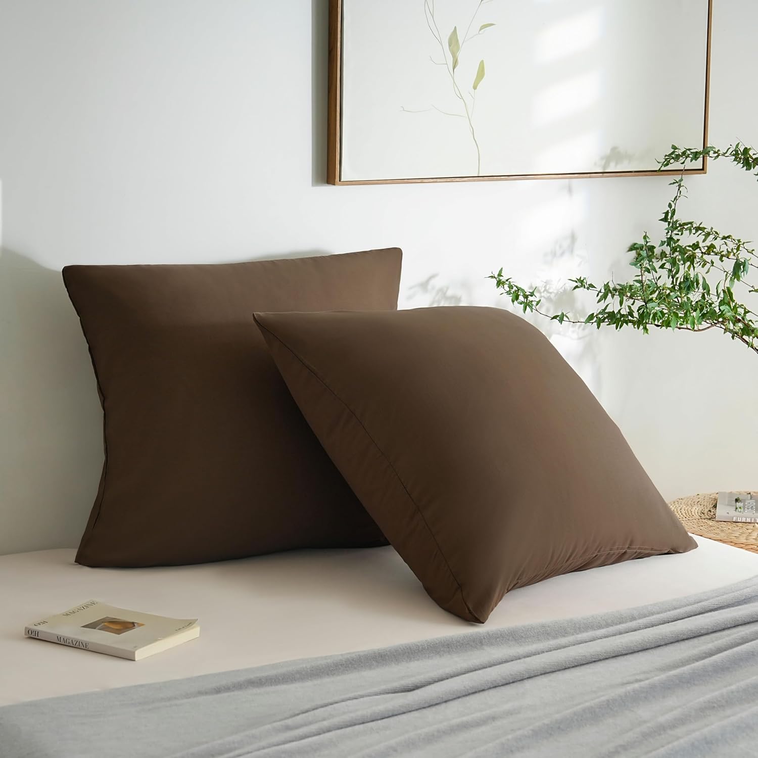 AYSW Set of 2- Pillowcases 65x65cm Coffee Pillowcase with A Zipper in Microfiber 2