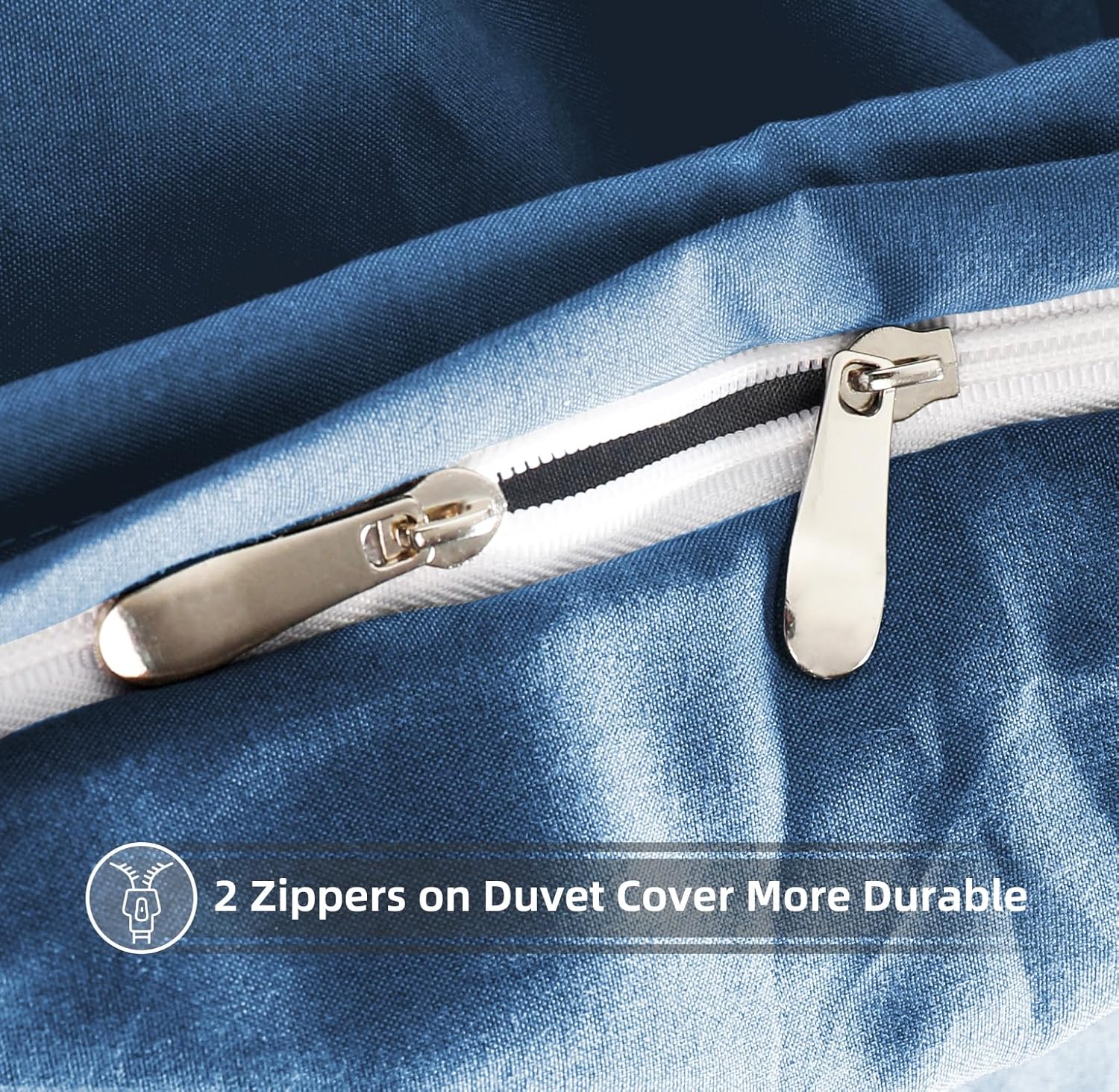 AYSW Warm Bedding Double Duvet Cover Set 3 PCS Plain Brushed Microfiber Bedding 1 Duvet Cover with 2 Zippers and 2 Pillowcases Denim Blue 4