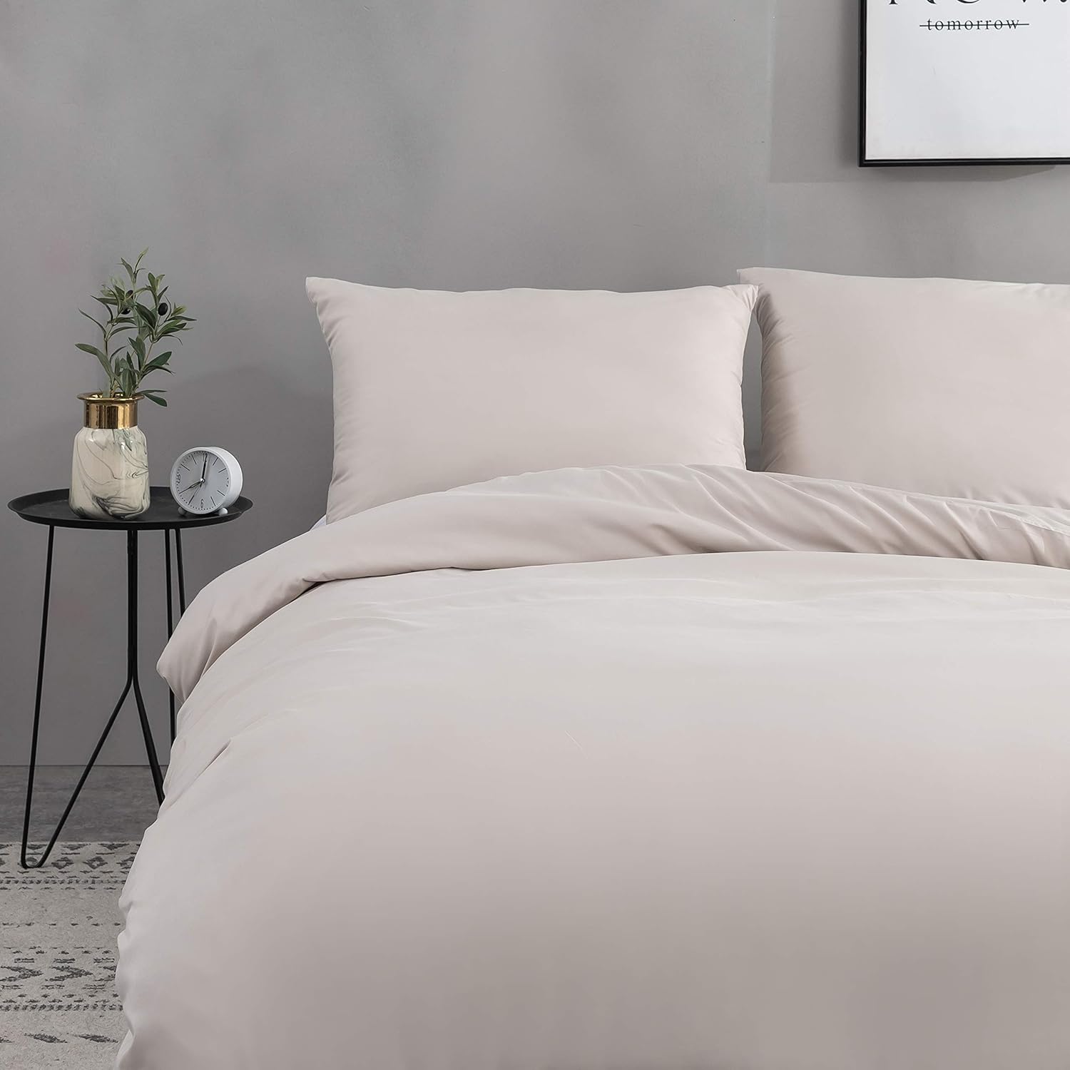 AYSW 120 Fils/cm² Bettbezug 200x200 cm Beige mit Kissenbezügen 65x65x2cm Bettwäsche Set für 2 Personen mit Reißverschluss 3