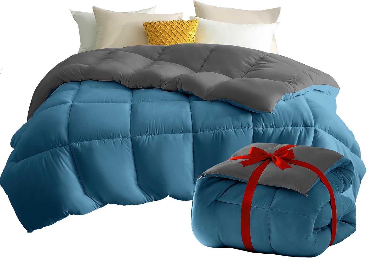 Double Coverless Duvet and Anti Allergy 4.5 Tog All Season Lightweight 150GSM Quilt NO Pillowcases Only Duvet Dark Grey and Light Grey 6