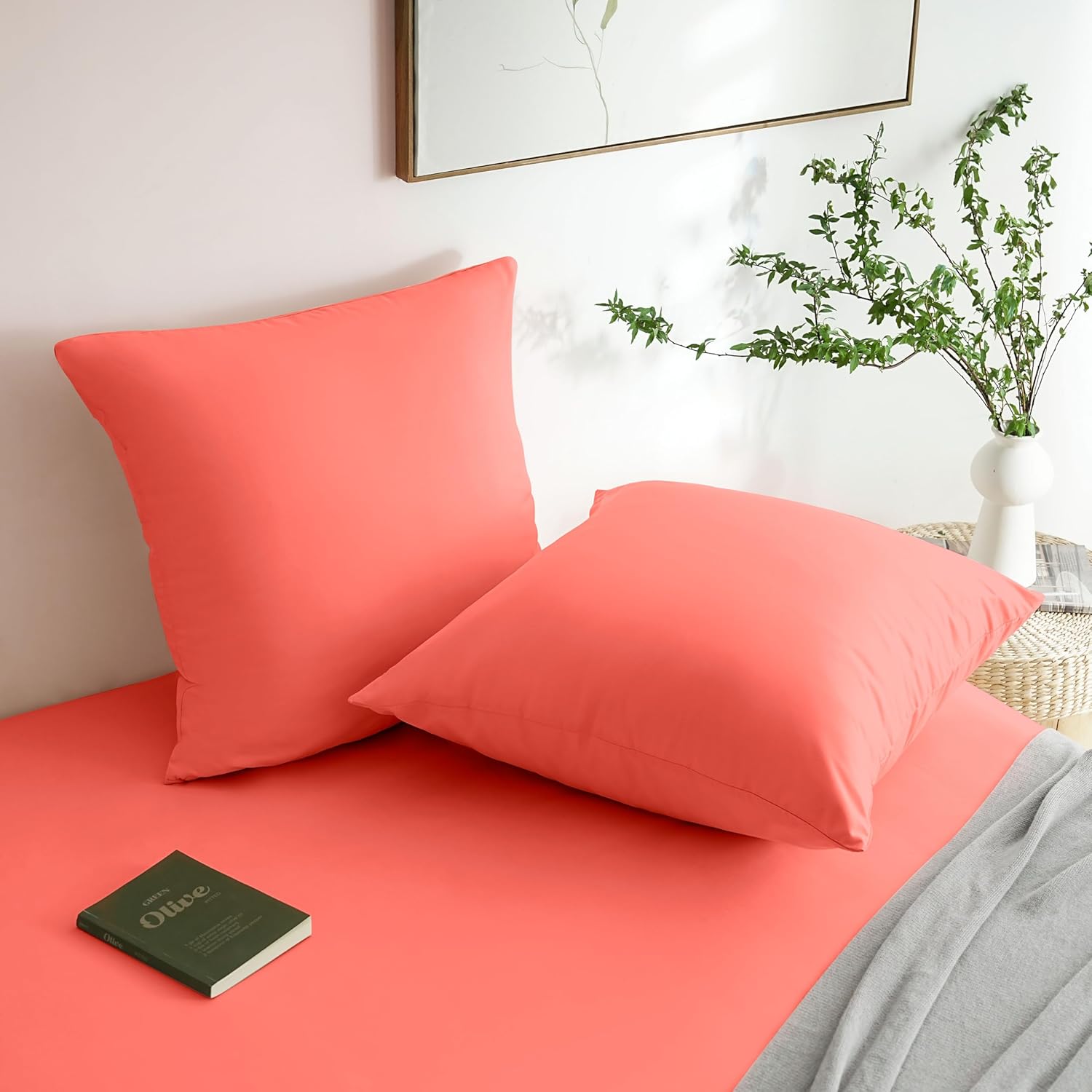 AYSW Set of 2- Pillowcases 65x65cm Coral Pillowcase with a Zipper in Microfiber 3