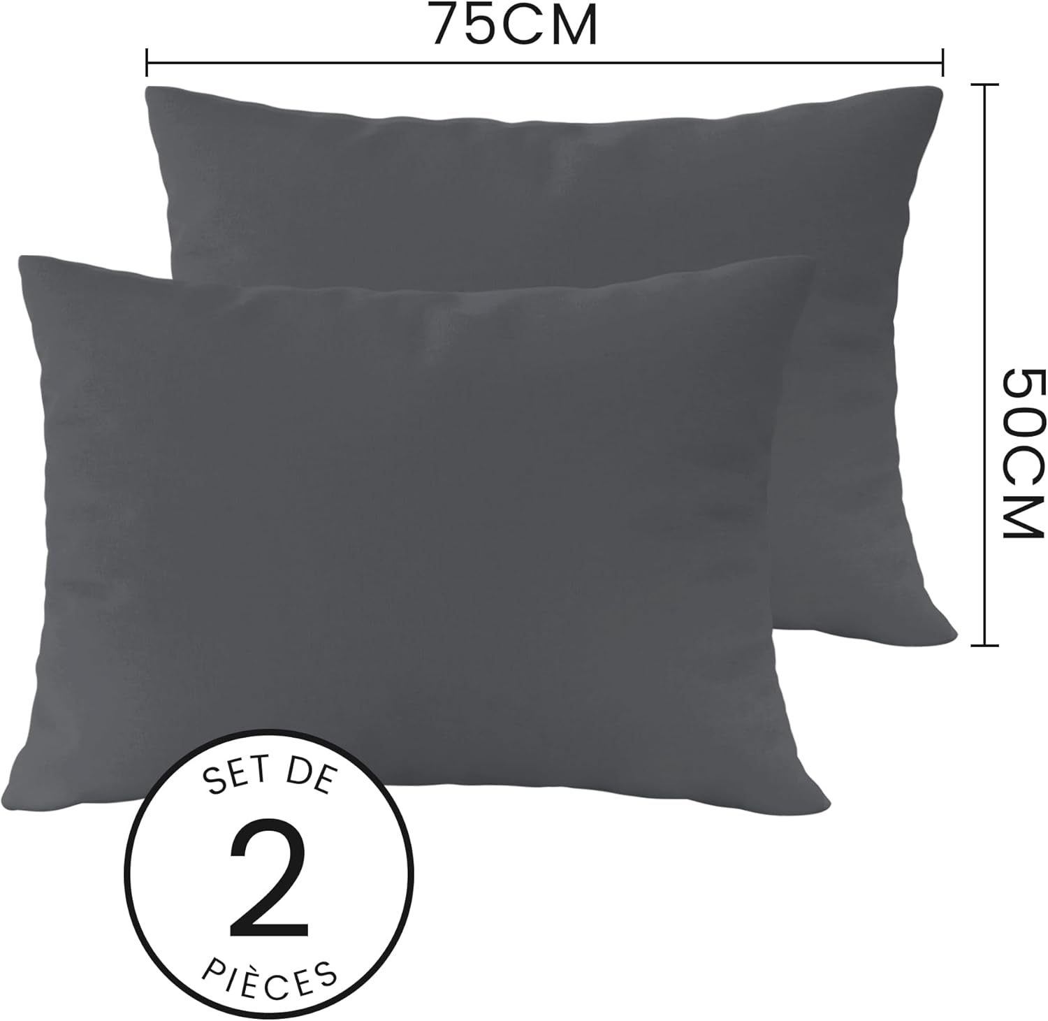 AYSW Set of 2-100% Cotton Pillowcases 50x70cm Grey with Zipper Pillowcase 3
