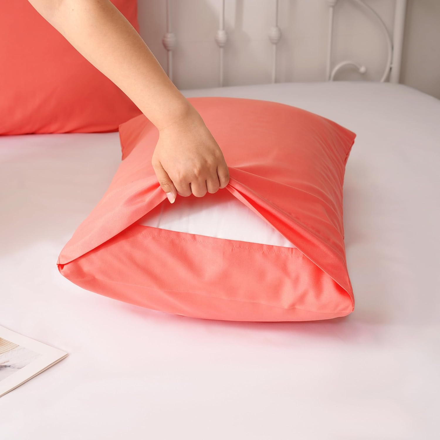AYSW Pillowcases Queen Size Set of 2 Pack with Envelope Closure Premium Soft and Cozy Brushed Microfiber Coral Pillow Case 20x30 inches Wrinkle Fade Resistant Easy Care Stable Holiday Decor 6