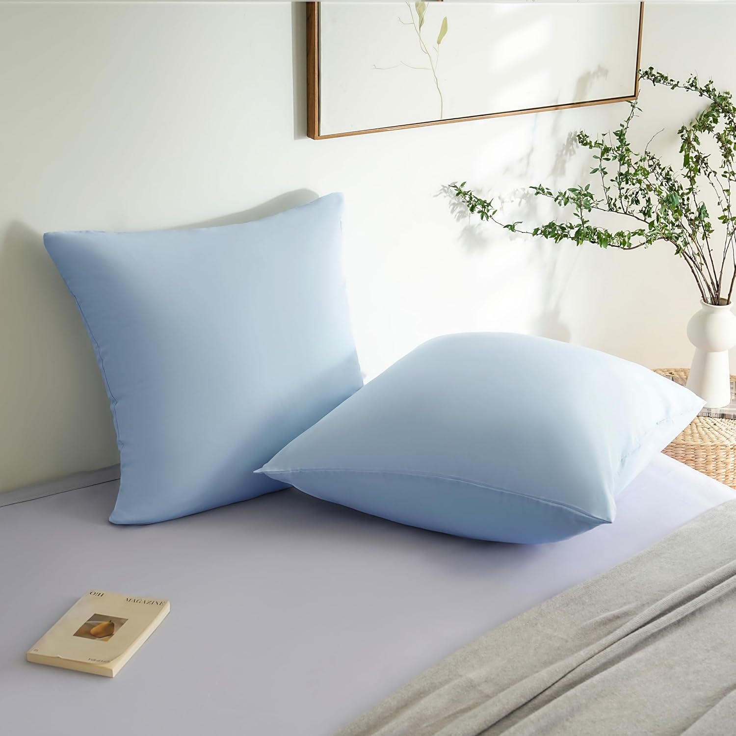 AYSW Set of 2- Pillowcases 65x65cm Light Blue Pillowcase with A Zipper in Microfiber 3