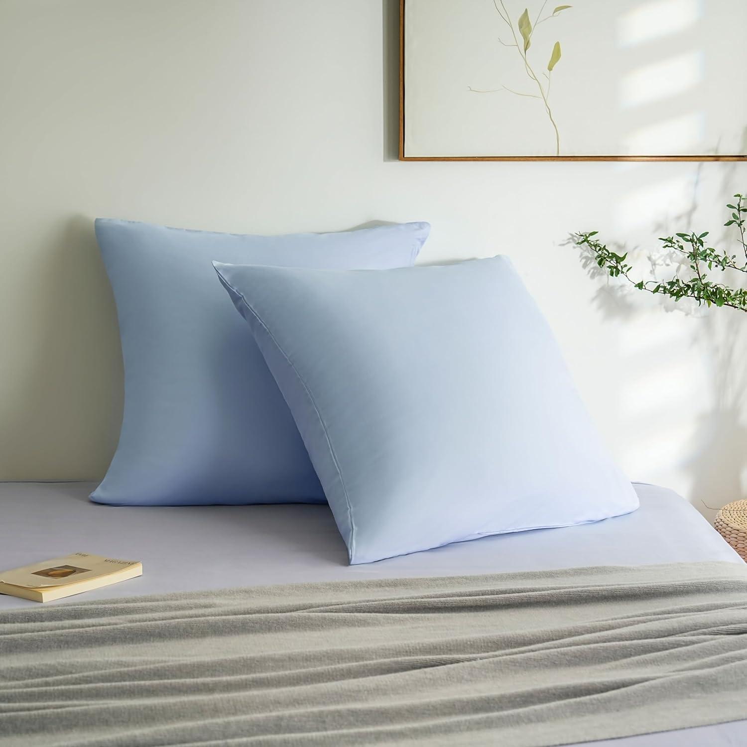AYSW Set of 2- Pillowcases 65x65cm Light Blue Pillowcase with A Zipper in Microfiber 2