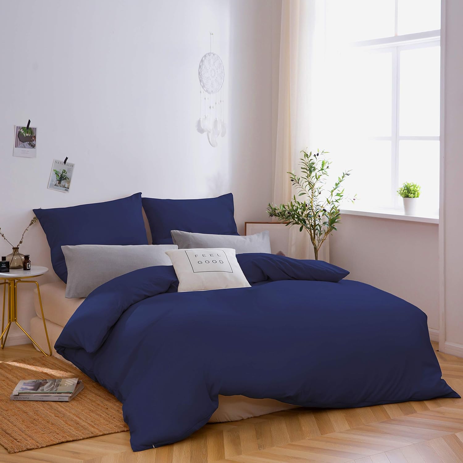 AYSW Bettwäsche-Set 220x240cm+2 Kopfkissenbezüge 65x65cm Dunkelblau Bettwäsche-Set für 2 Personen Erwachsene aus Mikrofaser 4