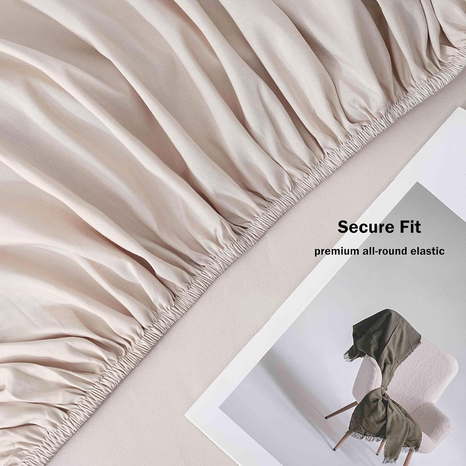 AYSW Fitted Sheet Only Queen Size Deep Pocket Soft Bed Bottom Sheet 1 Piece 1800 Brushed Microfiber Fits 8" to 16" Wrinkle Fade Resistant Easy Care Stable Beige Holiday Décor 6