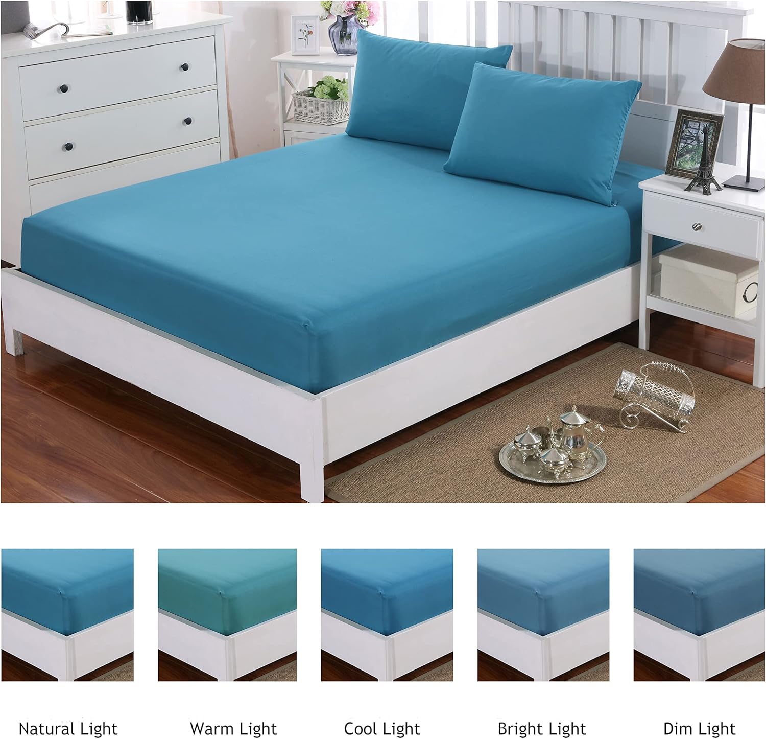 AYSW Fitted Sheet 160x200cm with 30cm Pocket Blue Lace Fitted Sheet 100 GSM in High Quality Microfiber 100% Polyester Soft, Resistant, Wrinkle-Resistant 4