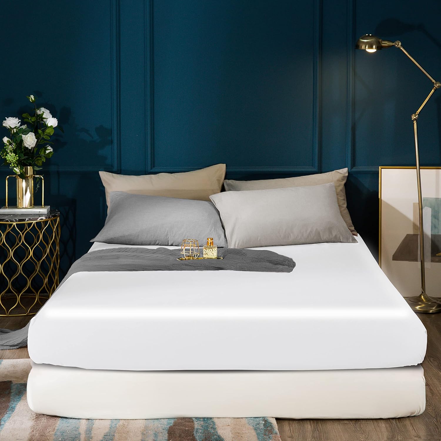 Warm Extra Deep 16"(40 cm) King Size Bedding Fitted Sheet Brushed Microfiber Breathable (Grey) 9